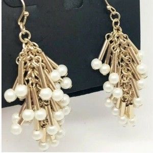 INC Gold Imitation Pearl Shaky Chandelier Earrings Hook Chandelier Earrings NEW